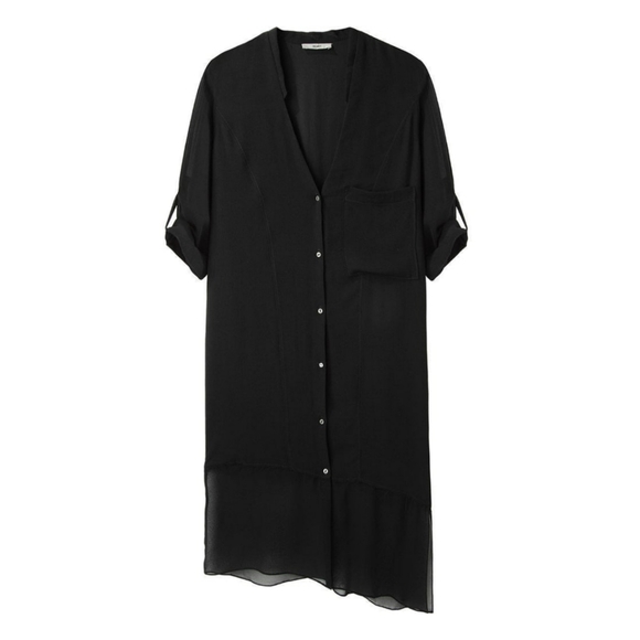 Helmut Lang Black Ghost Silk Chiffon Sheer Asymmetrical Shirt Dress M - Picture 1 of 4